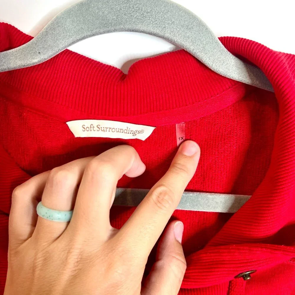 Soft Surroundings Red Snap Button Cowl Neck Pullover Sweater Long Sleeve Size 1X - Picture 2 of 5